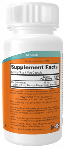 NOW Iron 36 mg, 90 капсул