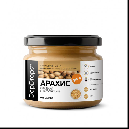 Dop Drops Паста арахисовая Кранч сладкая без сахара, 250 г